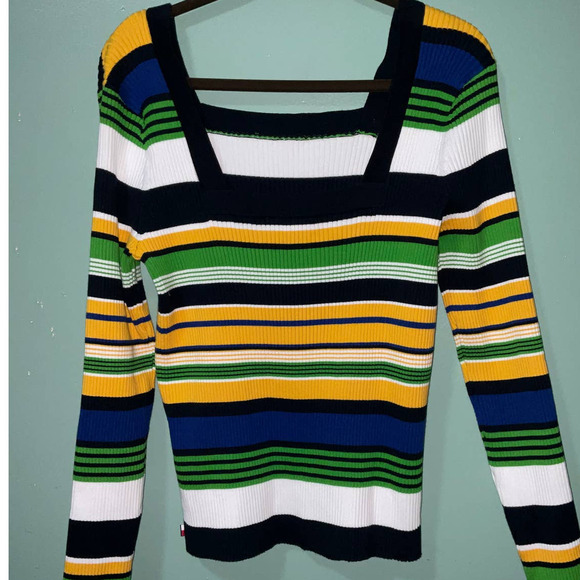 Tommy Hilfiger Women's Cotton Ribbed Sweater Color: Deep Maize Multi SIZE: XL - Picture 8 of 8